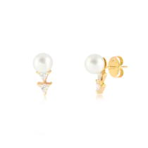 Brinco Pérola com Pedra Triangular de Zircônia Folheado a Ouro 18K