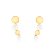 Brinco Ear Cuff Liso Bola e Pérola Folheado a Ouro 18K