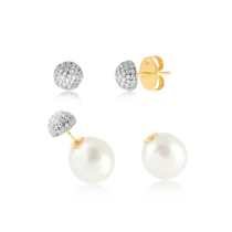 Brinco Meia Bola Cravejada de Zircônia Dior com Pérola Folheado a Ouro 18K