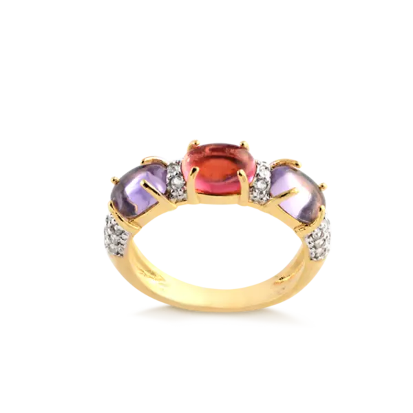 Anel Cristal Oval com Pedras de Zircônia Folheado a Ouro 18k