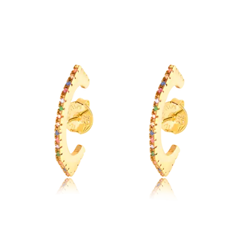 Brinco Ear Hook Curvado com Pedras de Zircônia Folheado a Ouro 18K
