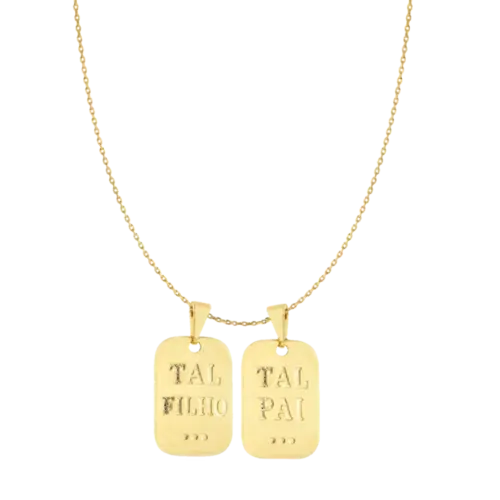Pingente Duplo Placa Tal Pai Tal Filho Liso Folheado a Ouro 18k