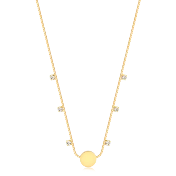 Gargantilha Circulo Liso com Pedras de Zircônia Folheada a Ouro 18k