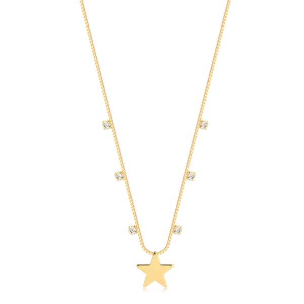 Gargantilha Estrela Lisa com Pedras de Zircônia Folheada a Ouro 18k