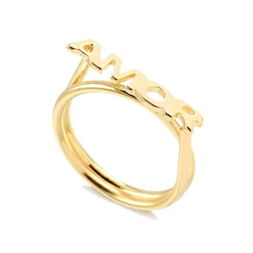 Anel Liso Amor Folheado a Ouro 18k