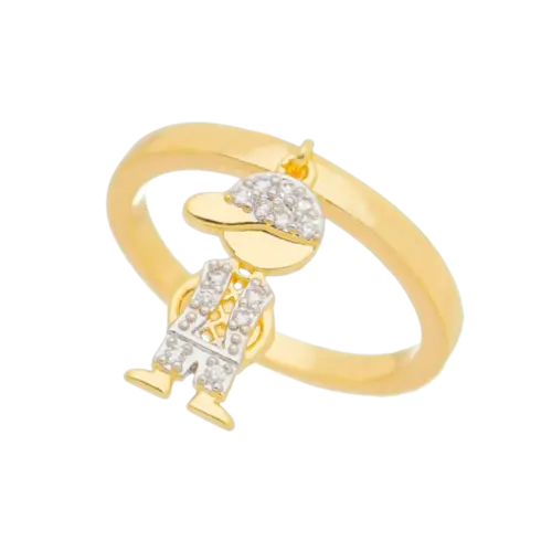 Anel Berloque Menino Cravejados em Zircônia Folheado a Ouro 18k