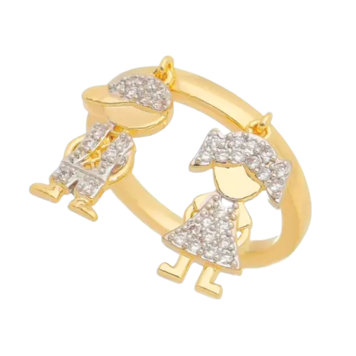 Anel Berloque Casal Cravejados em Zircônia Folheado a Ouro 18k
