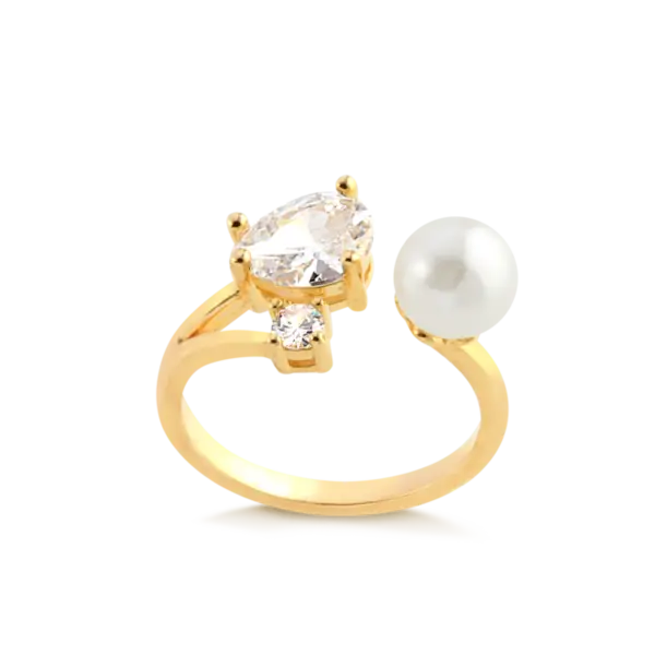 Anel Pérola com Zircônia Folheado a Ouro 18k