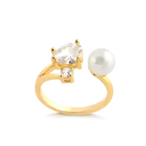 Anel Pérola com Zircônia Folheado a Ouro 18k