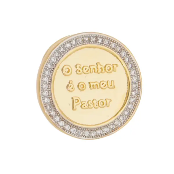 Pingente Salmo 23 Redondo Cravejado de Zircônia Folheado a Ouro 18k