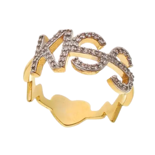 Anel Kiss Cravejado de Zircônia Folheado a Ouro 18k