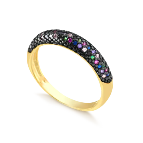 Anel Aparador fino com Cravejado de Zircônias Folheado a Ouro 18k
