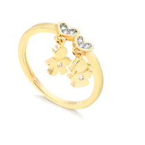 Anel Liso Coração Com Pingente Casal e Pedra de Zircônia Folheado a Ouro 18k