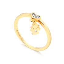 Anel Liso Coração Com Pingente Menina e Pedra de Zircônia Folheado a Ouro 18k