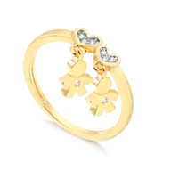 Anel Liso Coração Com Pingente Menino e Pedra de Zircônia Folheado a Ouro 18k