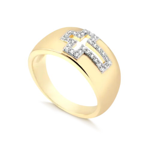 Anel Cruz Vazada Cravejada de Zircônia Folheado a Ouro 18k
