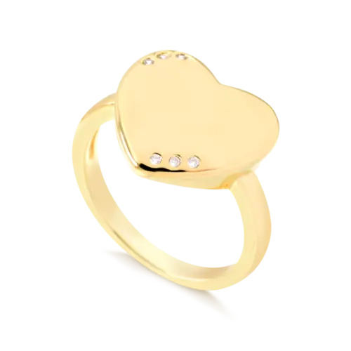 Anel Coração Liso Com Pedras de Zircônia Folheado a Ouro 18k