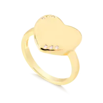 Anel Coração Liso Com Pedras de Zircônia Folheado a Ouro 18k