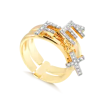 Anel Lock Fé Com Pedras de Zircônia Folheado a Ouro 18k