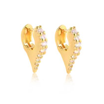 Argola de Click Com Pedras de Zircônia Cravejadas Folheada a Ouro 18k