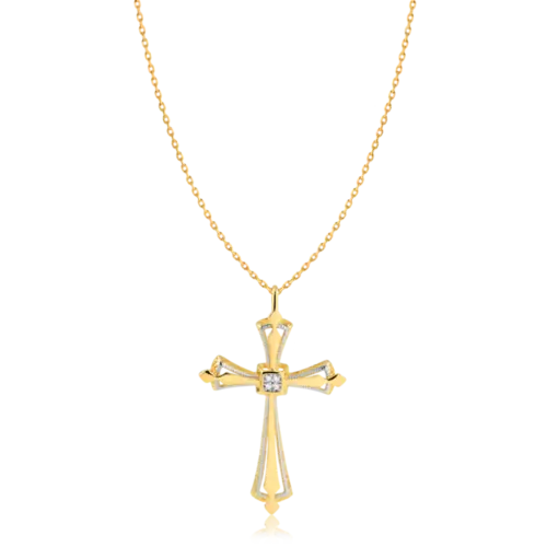 Pingente Cruz Lisa com Pedra de Zircônia Folheado a Ouro 18k