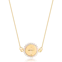 Gargantilha Cruz Redonda com Pedras de Zircônia Folheada a Ouro 18k