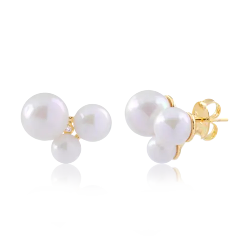 Brinco Trio de Pérolas Folheado a Ouro 18k