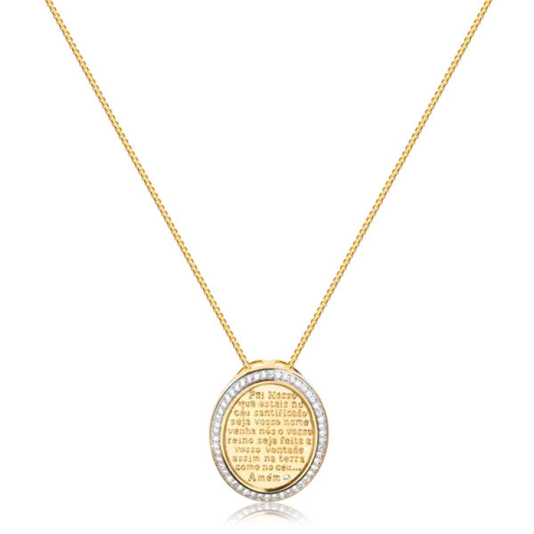 Pingente Redondo Pai Nosso Cravejado de Zircônia Folheado a Ouro 18k