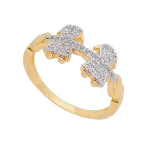 Anel Duas Meninas Cravejado de Zircônia Folheado a Ouro 18k