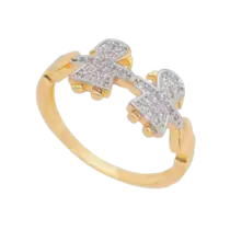 Anel Duas Meninas Cravejado de Zircônia Folheado a Ouro 18k