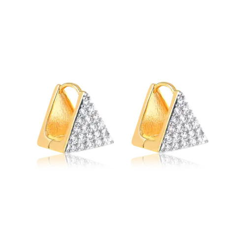 Argola Click Trangular Cravejada com Pedras de Zircônia Folheada a Ouro 18k