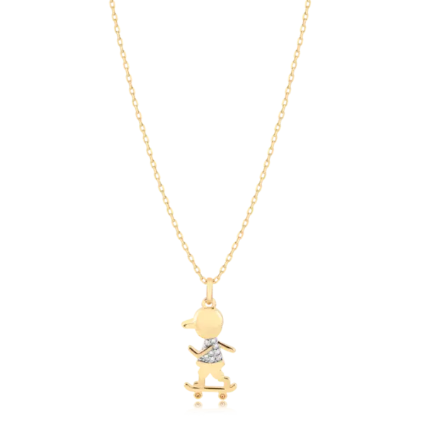 Pingente Com Zircônia Menino Skate Folheado a Ouro 18k