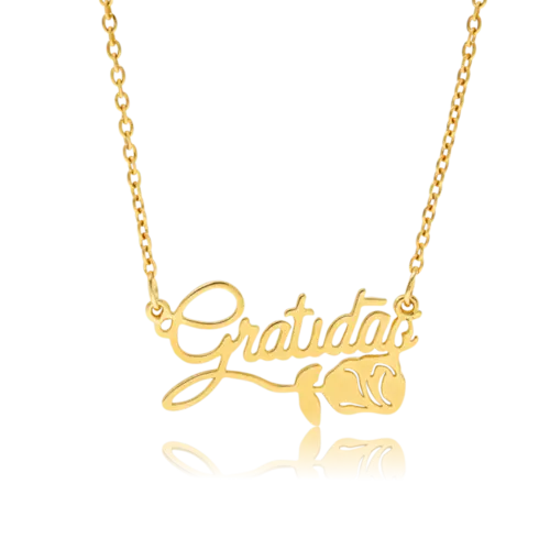 Gargantilha Gratidão com Rosa Folheada a Ouro 18k