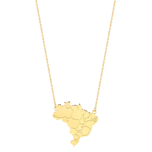 Gargantilha Mapa do Brasil Folheado a Ouro 18k