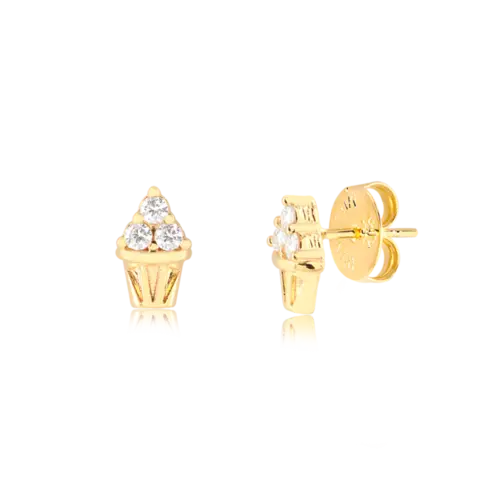 Brinco Cupcake com Pedras de Zircônia Folheado a Ouro 18k