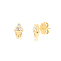 Brinco Cupcake com Pedras de Zircônia Folheado a Ouro 18k