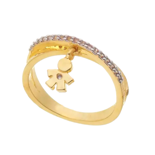 Anel Trançado Cravejado de Zircônia Menino Folheado a Ouro 18K
