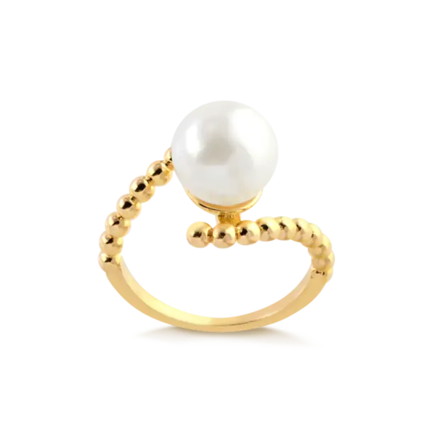 Anel Bolinha Com Pérola Folheado a Ouro 18k