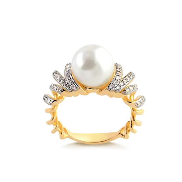 Anel Com Pérola Entrelaçado Cravejado de Zircônias Folheado a Ouro 18K