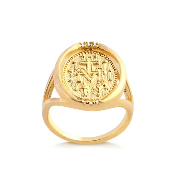 Anel N.S Das Graças Com Pedras de Zircônia Folheado a Ouro 18k