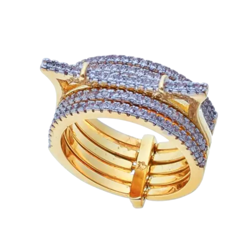 Anel Cinco Aros Gatinho Cravejado de Zircônia Folheado a Ouro 18K