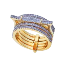 Anel Cinco Aros Gatinho Cravejado de Zircônia Folheado a Ouro 18K