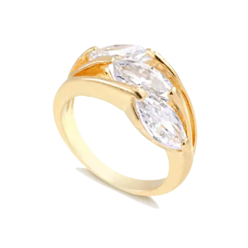 Anel Triplo com Pedras de Zircônia Folheado a Ouro 18K