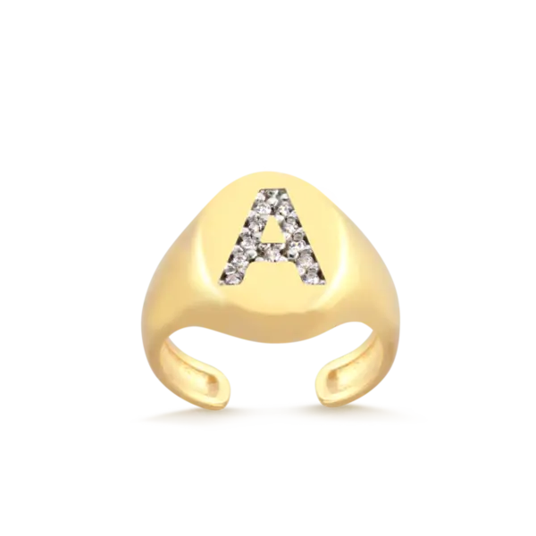 Anel Letra Folheado a Ouro 18k