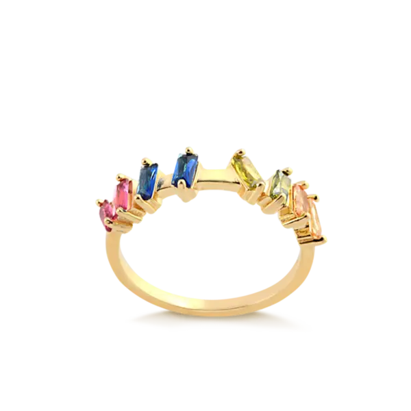 Anel com Pedras de Zircônias Coloridas Folheado a Ouro 18k