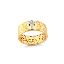 Anel Pai Nosso e Cruz Com Pedras de Zircônias Folheado a Ouro 18k