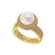 Anel Cravejado de Pedras de Zircônia Com Pérola Folheado a Ouro 18K