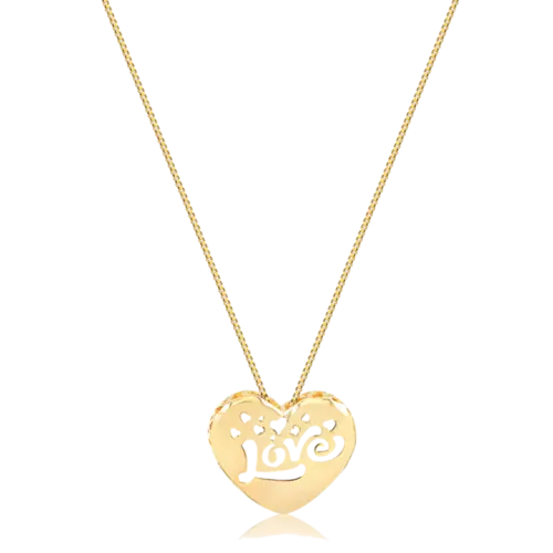 Gargantilha Coração Love Vazado Folheada a Ouro 18k