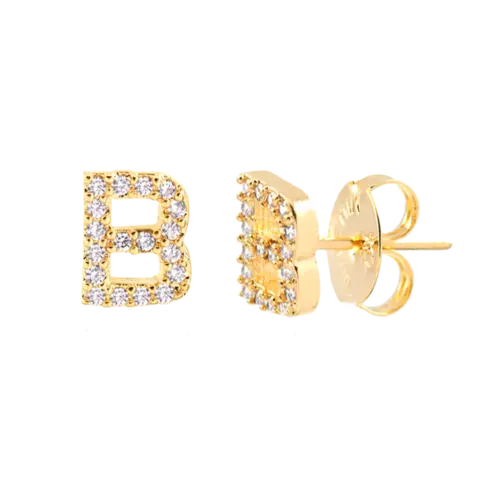 Brinco Letras Cravejado de Zircônia Folheado a Ouro 18K