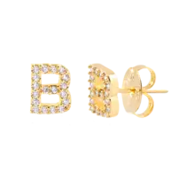 Brinco Letras Cravejado de Zircônia Folheado a Ouro 18K
